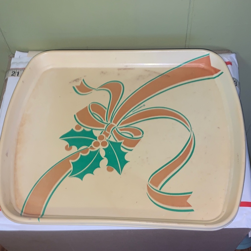 VTG Christmas Plastic Serving Tray  Rectangle Holiday 12” X 10” Lawrence Product